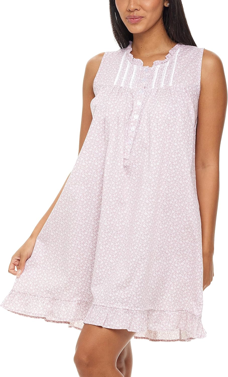 Alexander Del Rossa White Vintage Nightgown, Vintage Nightgowns for Women, Sleveless Cotton Victorian Nightgown