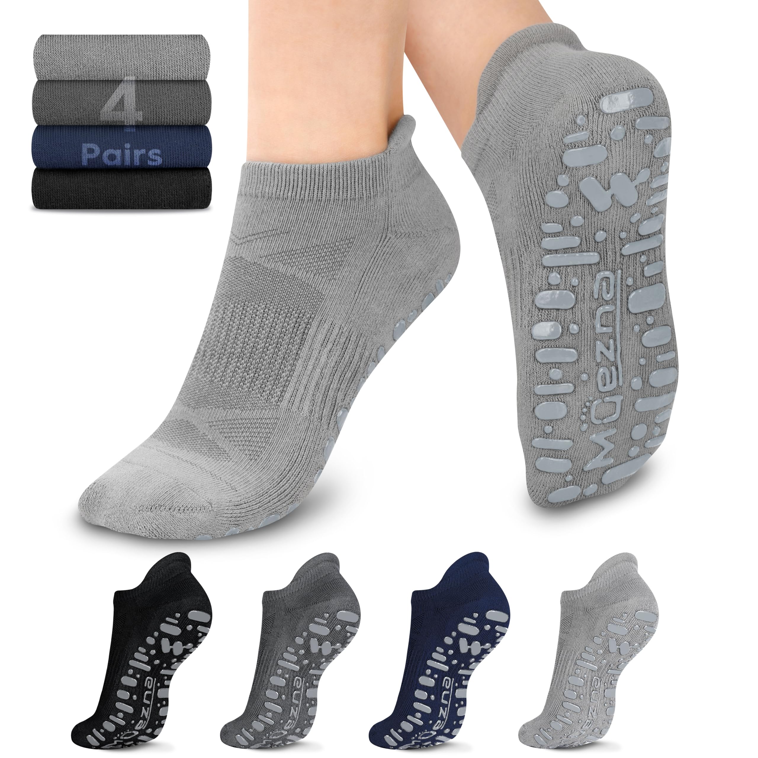 Muezna Non Slip Yoga Socks for Women, Anti-Skid Pilates, Barre, Hospital Socks with Grips, Size 5-10