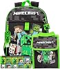 Minecraft Creeper Zombie School Backpack for Children 5 Pieces Gamer Lunch Bag Black One Size Minecraft - Themed