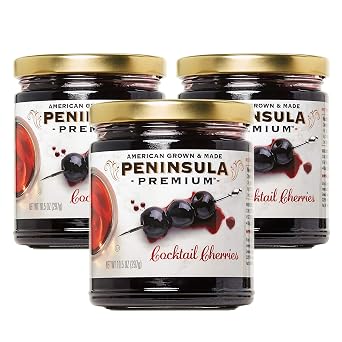 Peninsula Premium Cocktail Cherries | Award Winning | Deep Burgundy-Red | Silky Smooth, Rich Syrup | Luxe Fruit Forward, Sweet-Tart Flavor | American Grown & Made, 10.5 oz 3-Pack