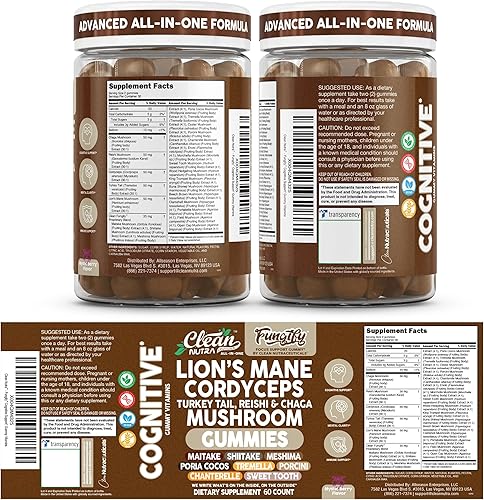 Miniatura 9 de Clean Nutra Lions Mane Mane Lion's Mane Hongo Gomitas Cordyceps Suplemento para la memoria y la concentración Apoyo Inmunológico Vitaminas Reishi