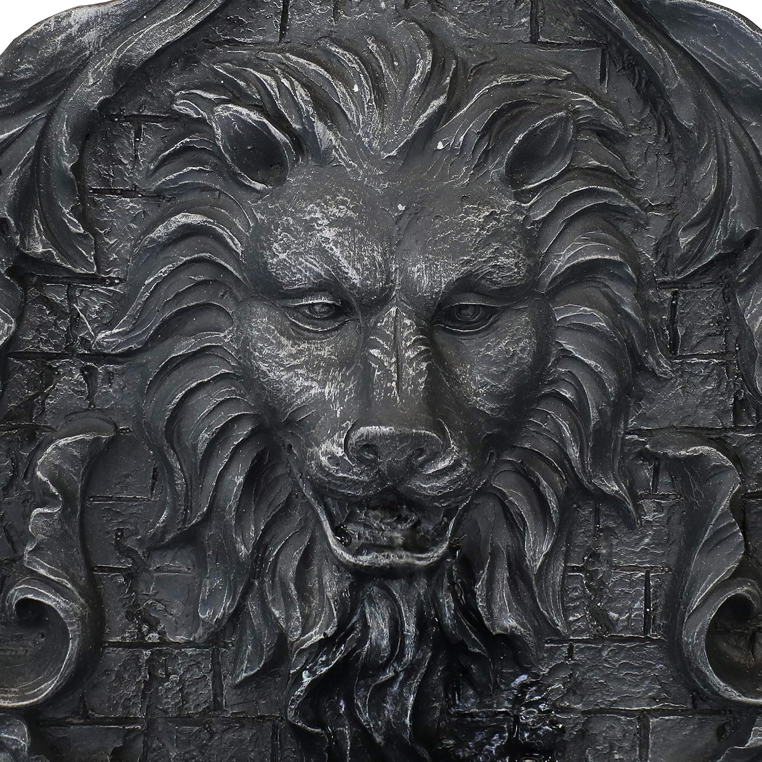 Sunnydaze Stoic Courage Lion Head 30-Inch Polystone Solar Wall Water Fountain with Battery Backup