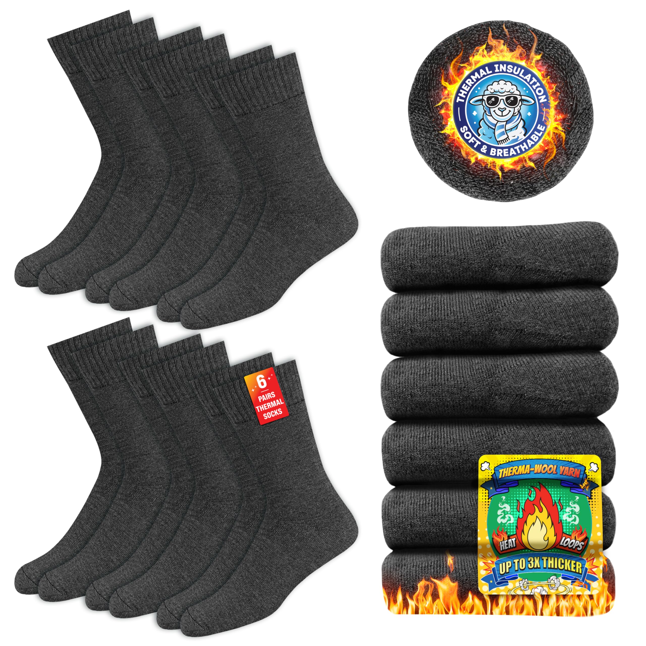 SOXCO Calze Termiche per Uomo e Donna - Calze Invernali Calde, Confezione da 6 Paia