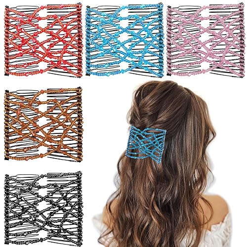 Miniatura 10 de 5 Piezas de Accesorios Mágicos Elásticos para el Cabello: Clips de Peine Elásticos Ajustables, Hacedores de Moños Vintage para Mujeres, Niñas, Rojo,