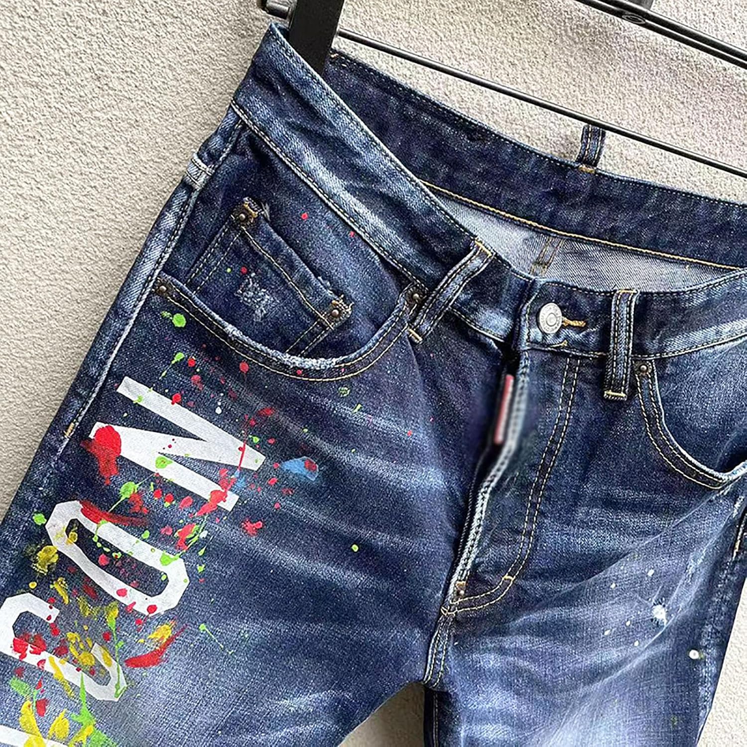 Men's Denim Shorts, Casual Stretch Blue Jeans Shorts, Mid-Length Cargo Shorts with Washed-Distressed Design, Trendy Five-Inch Summer Shorts for Men,33