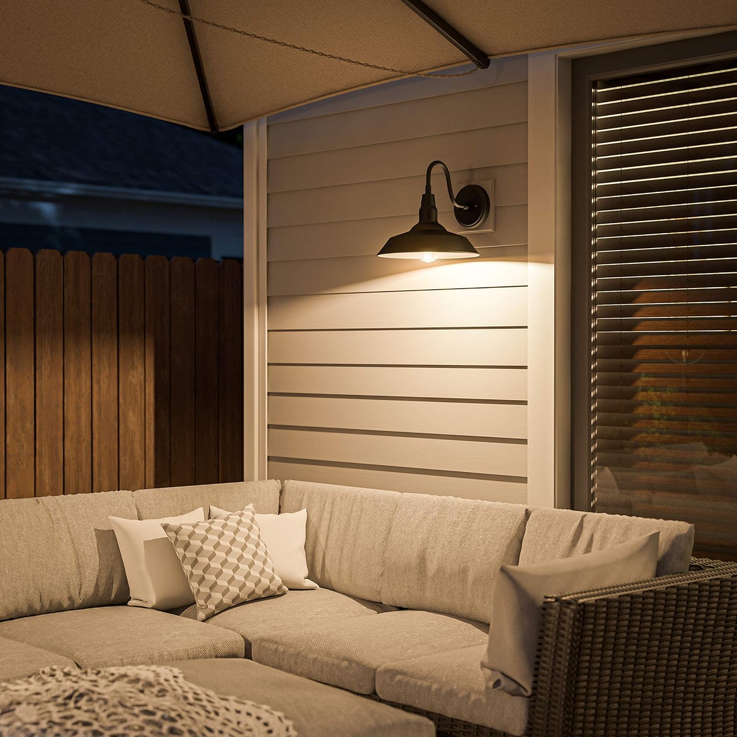 Kenroy Home 14'' Transitional 1-Light Outdoor Wall Sconce Wall Light, Wall Mounted Light with Black Metal Round Shade for Porch, Patio or Garage, Black