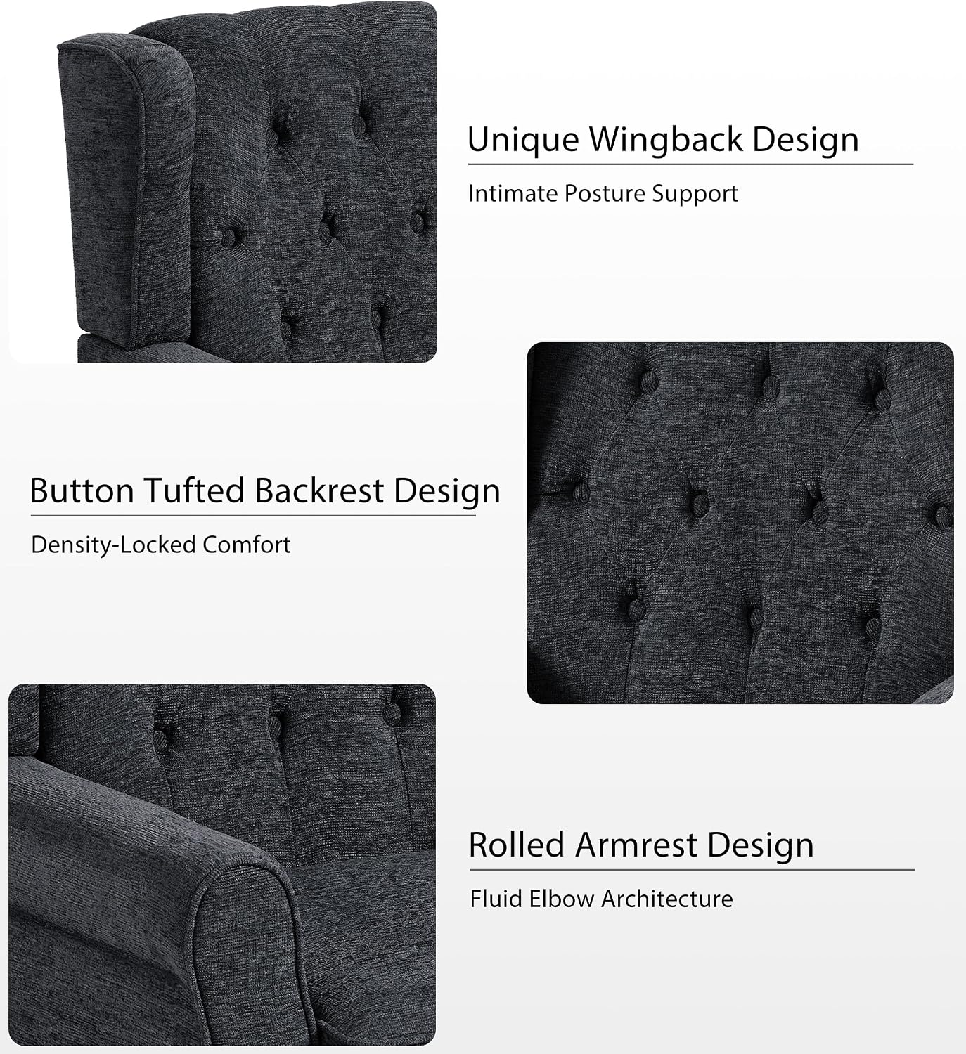Lumibee High Back Accent Chair,Upholstered Wingback Armchair with Solid Wood Legs for Small Spaces,Comfy Single Sofa Chair for Living Room,Bedroom,Office-Black Blue