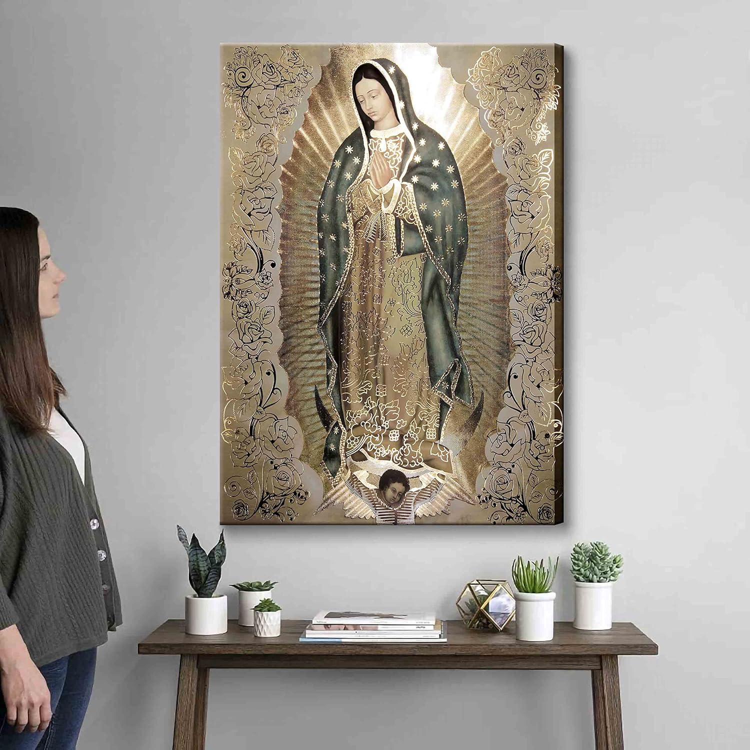 Large Framed Our Lady of Guadalupe Portrait Canvas Wall Art Decor Virgin Mary Wall Art Virgen De Guadalupe Cuadros De La Virgen De Guadalupe Poster Prints Pictures Artwork Painting Sculpture Catholic