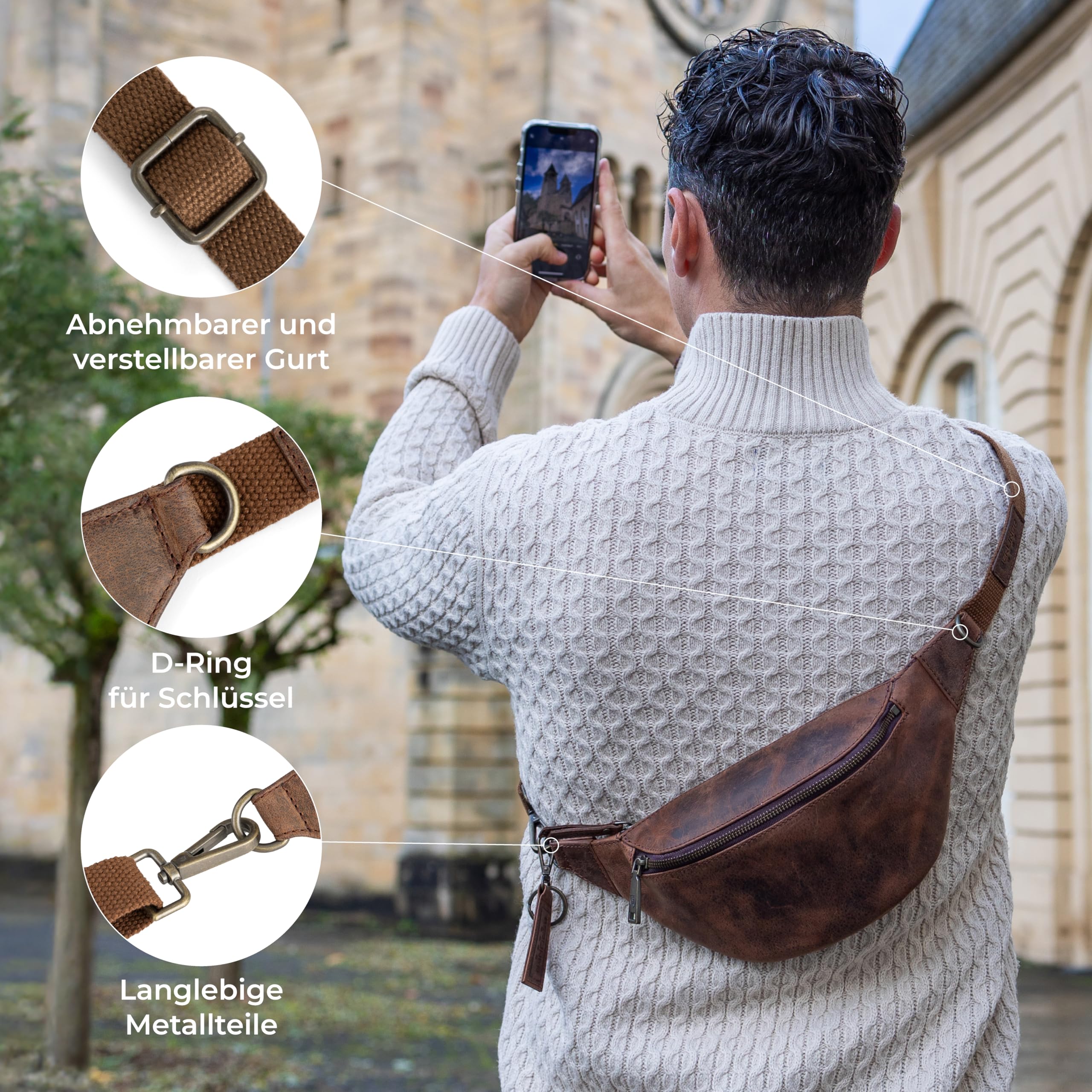Berliner Bags Bauchtasche Kai L Vintage, Gürteltasche aus Leder - Braun | Gürteltasche & Bauchtasche für Damen und Herren, verstellbarer Gurt & YKK-Reißverschluss, Wasserabweisendes Echtleder