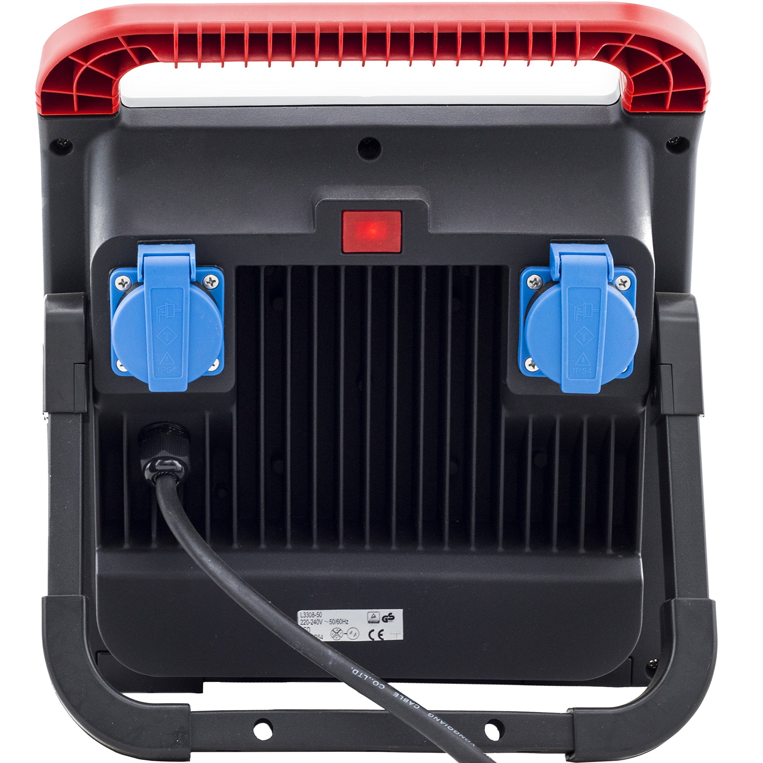 Meister LED-Strahler für den Außenbereich - 80 Watt - Spritzwasserschutz - 3 m Zuleitung - Extra große Leuchte - Tragegriff - 8000 Lumen / Mobiler Baustrahler / Outdoor Arbeitsleuchte / 7490550