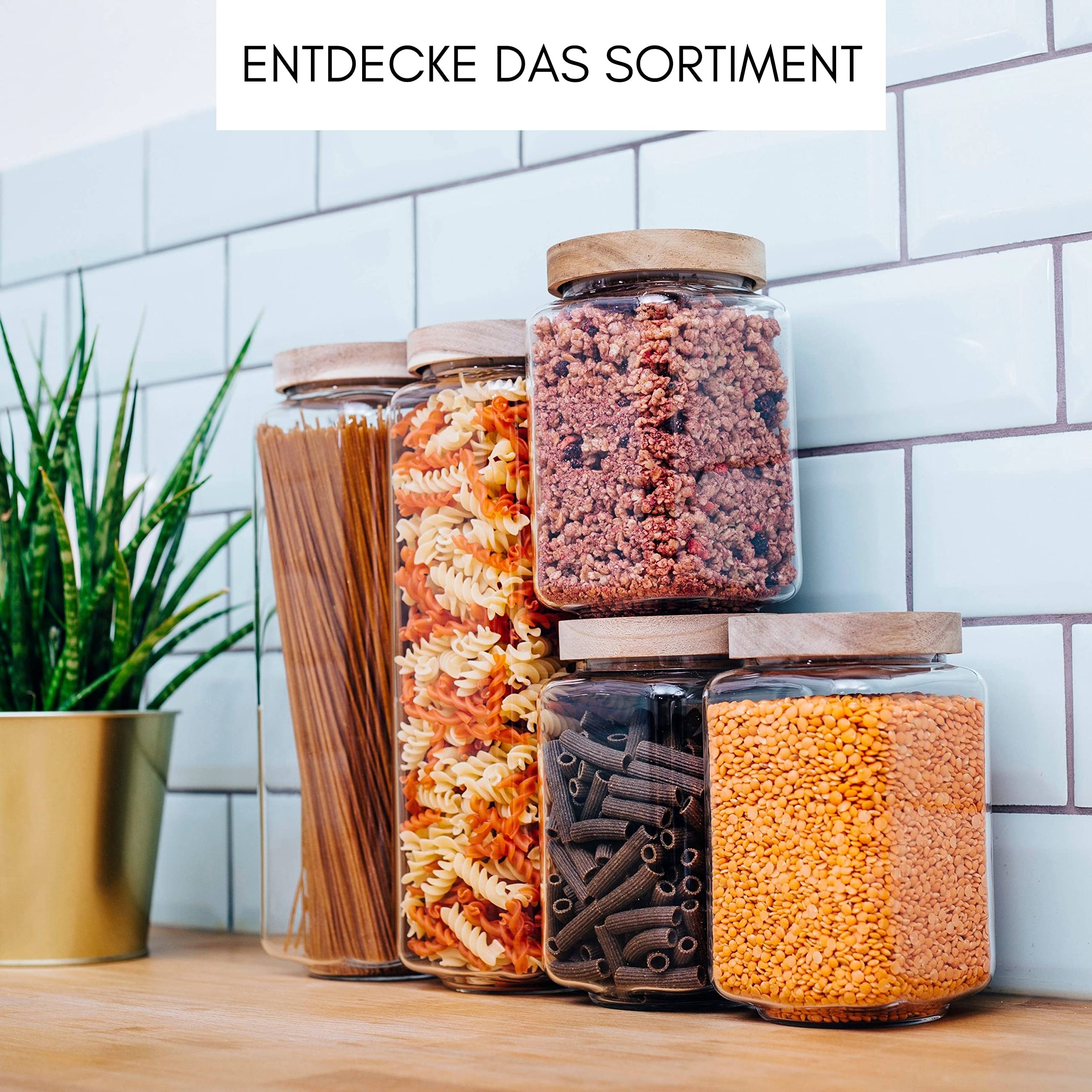 Econovo® Set di barattoli rettangolari con coperchio da 600 ml (3 pezzi) in vetro borosilicato soffiato a mano, impilabili e ermetici, set di contenitori rettangolari per alimenti grandi e piccoli