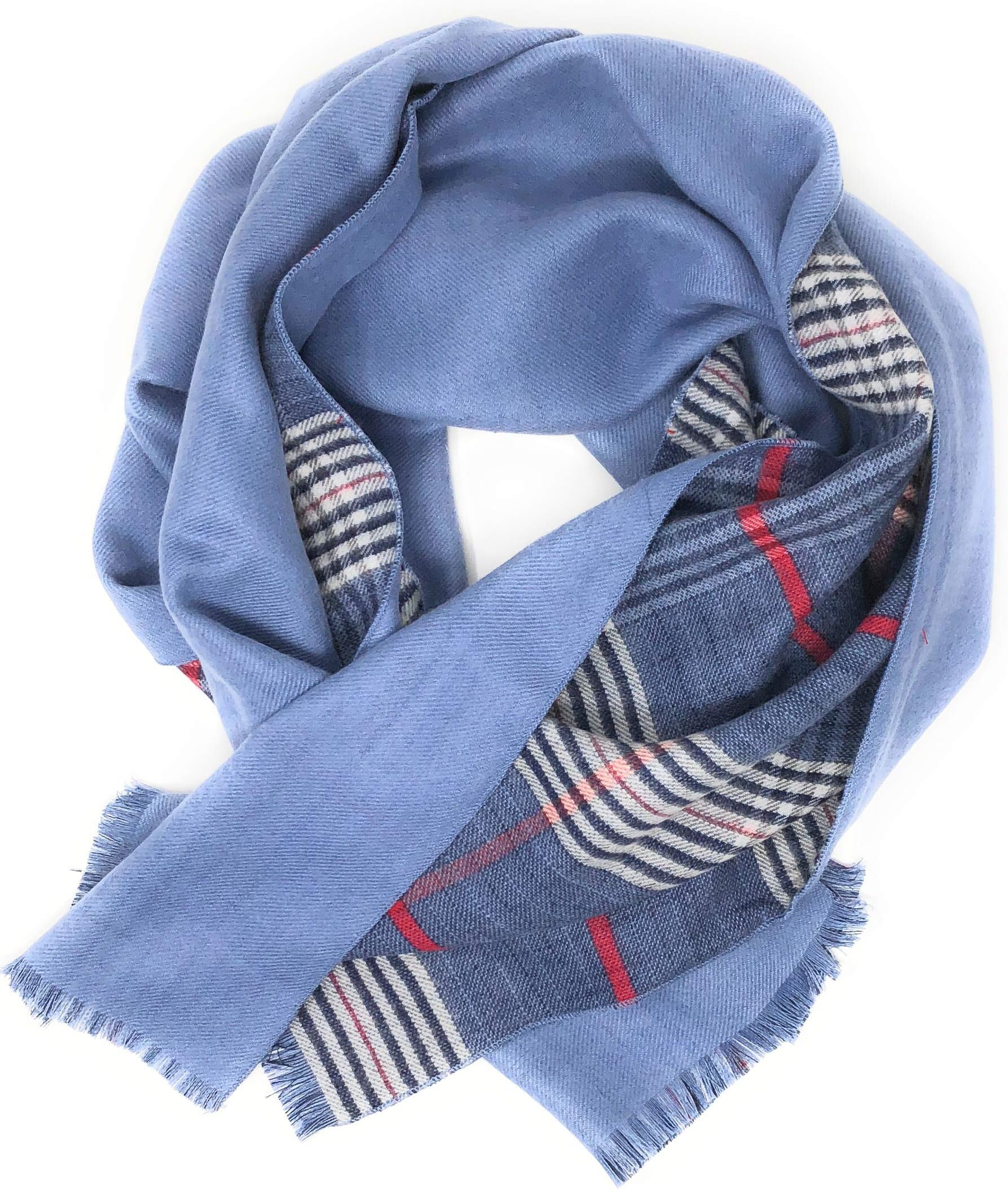Women's Plaid Reversible To Solid Soft Stylish Scarf Gift Bag 70 in by 12 in