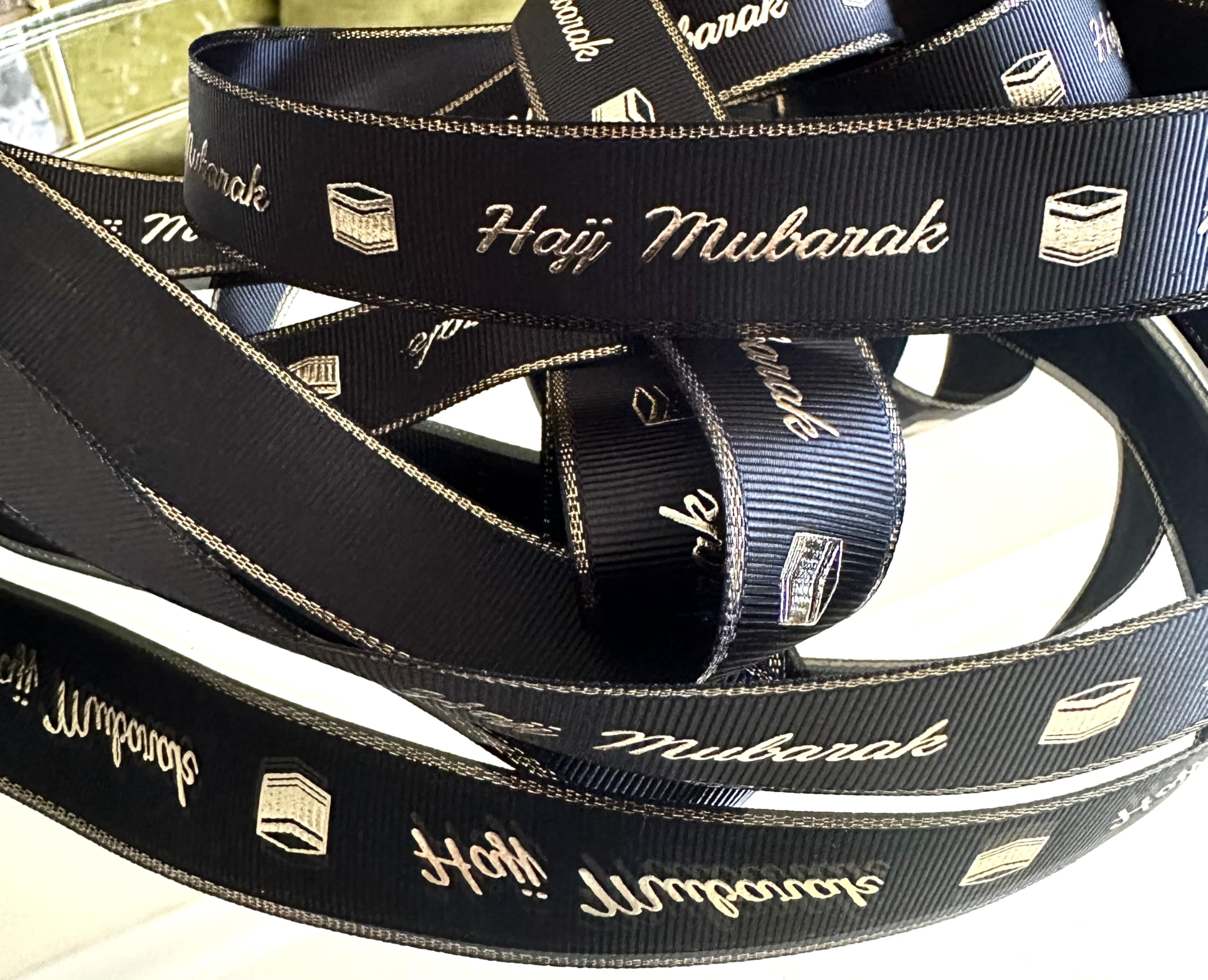 5M Hajj Mubarak Ribbon Black Grosgrain, Hajj Gifts, Hajj Presents, Hajj Hampers, Hajj Ribbon Wrapping, Gift Bow, Hajj Decorations. (Black)