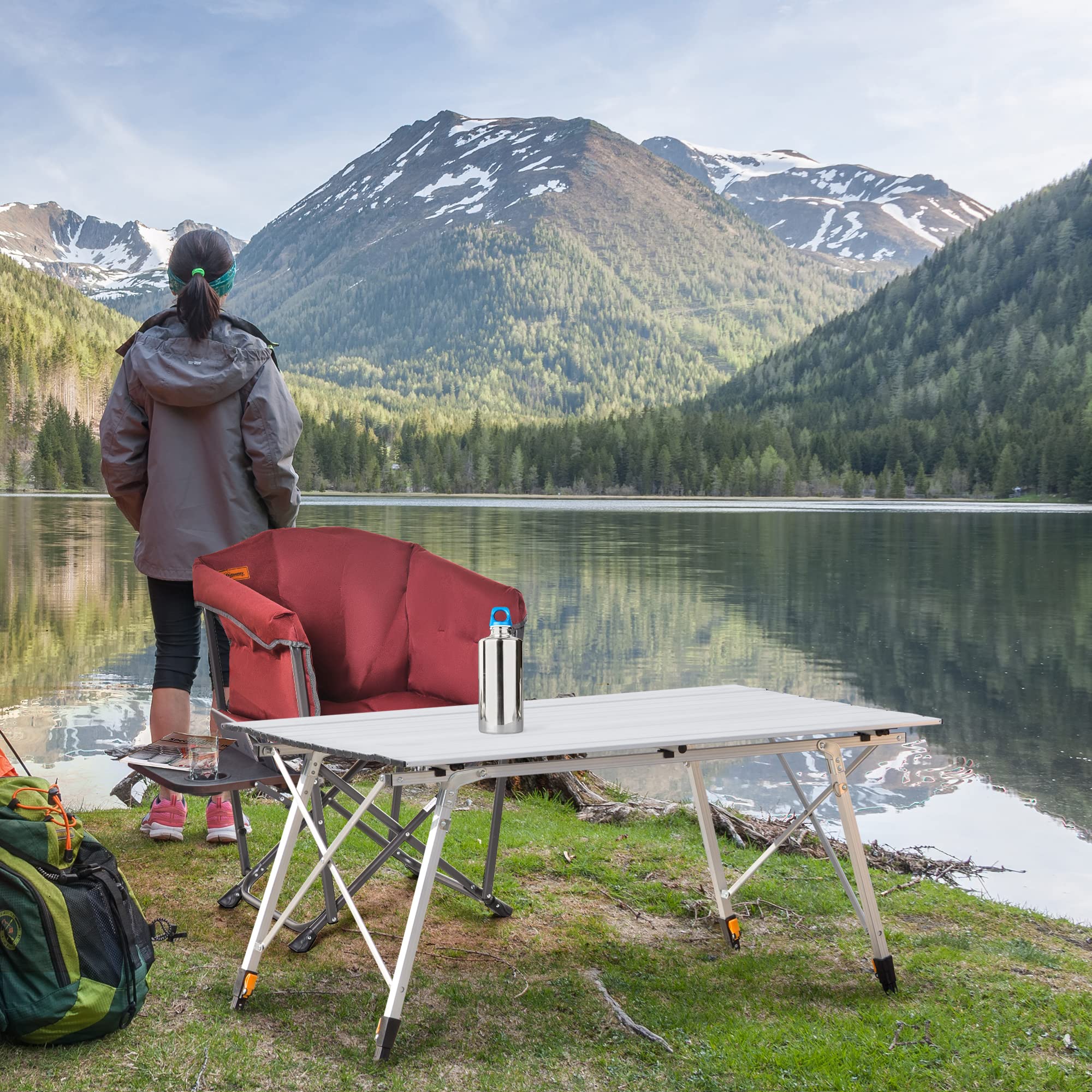 Outsunny Table Pliante Exterieur en Aluminium 6 Personnes Hauteur réglable | Table de camping Avec sac de transport, pour jardin