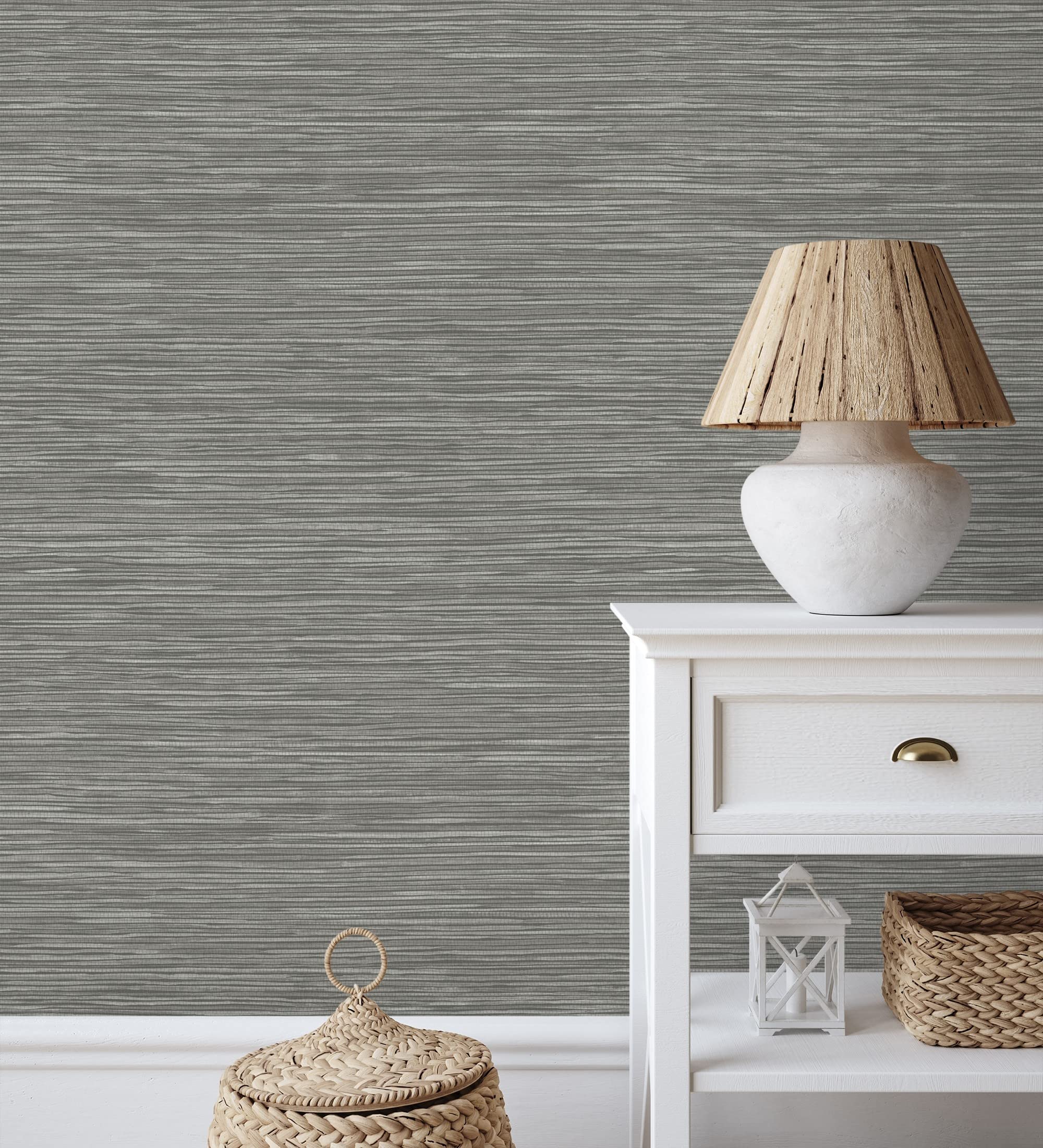 GAULAN 681835 - Carta da parati in vinile ecologico texture fibra di canapa sfondo grigio scuro per pareti soggiorno cucina bagno corridoio mobile sala - Rotolo di 10 m x 0,52 m