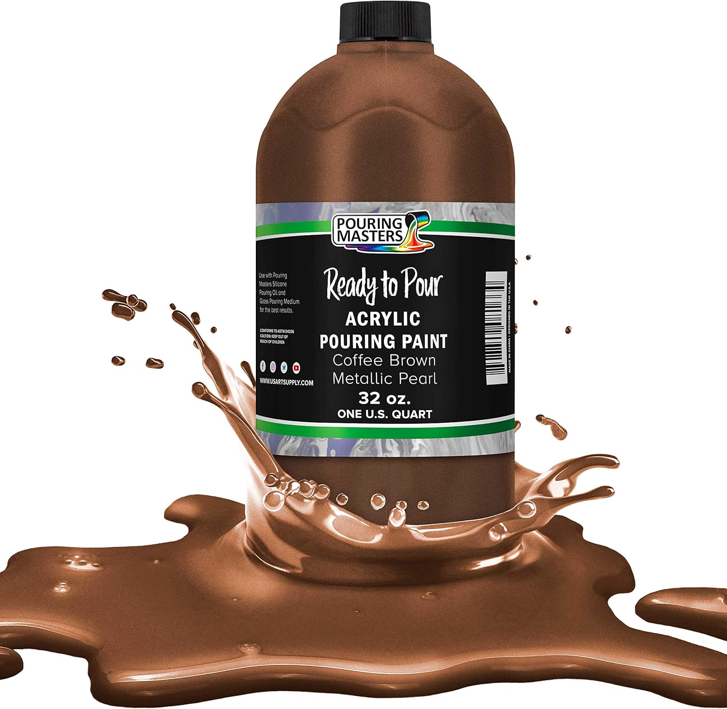 Pouring Masters Coffee Brown Metallic Pearl Ready to Pour Acrylic Pouring Paint - Premium 32-Ounce Pre-Mixed Fluid Acrylic Paint - Fluid Art Supplies for Canvas, Wood, Paper, Tile & Rocks