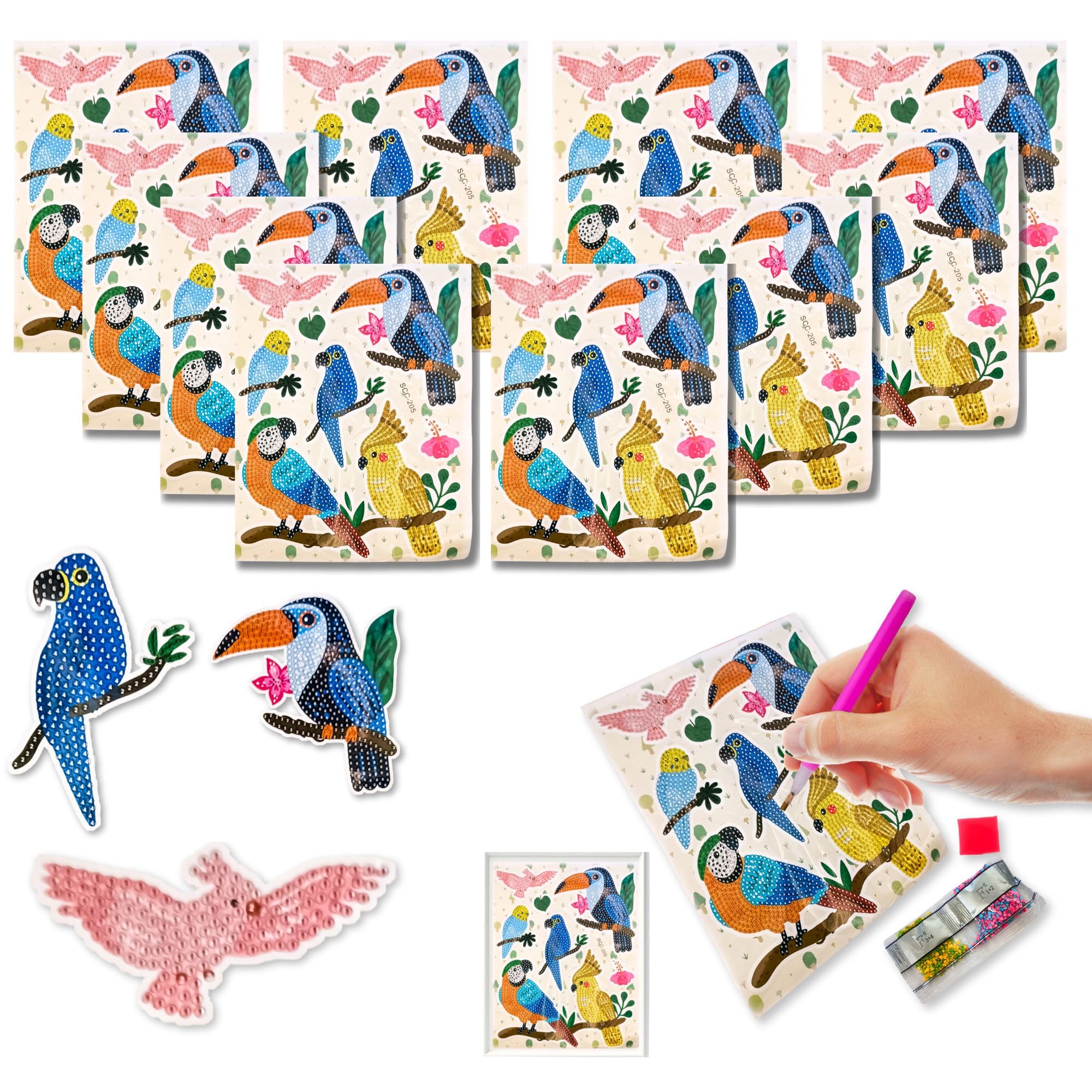 Birthday Popper Birds Theme DIY Diamond Painting Stickers Kit as Birthday Return Gifts - Set of 10 - Colorful Craft Stickers with Accessories for Kids, Creative Fun Art Activity for Holidays or Travel-image-29