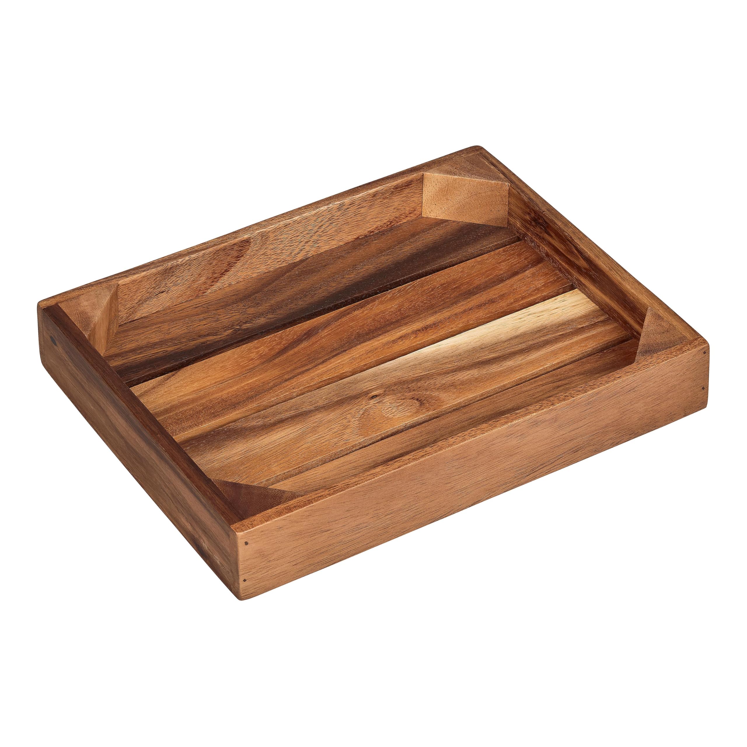 Tala Rectangular Serving / Display Crate, Lacquered Acacia Wood Centrepiece for Home, Kitchen and Catering Events, Elegant Rustic Serving Tray for Food Displays and Organisation 24.5x33x5cm