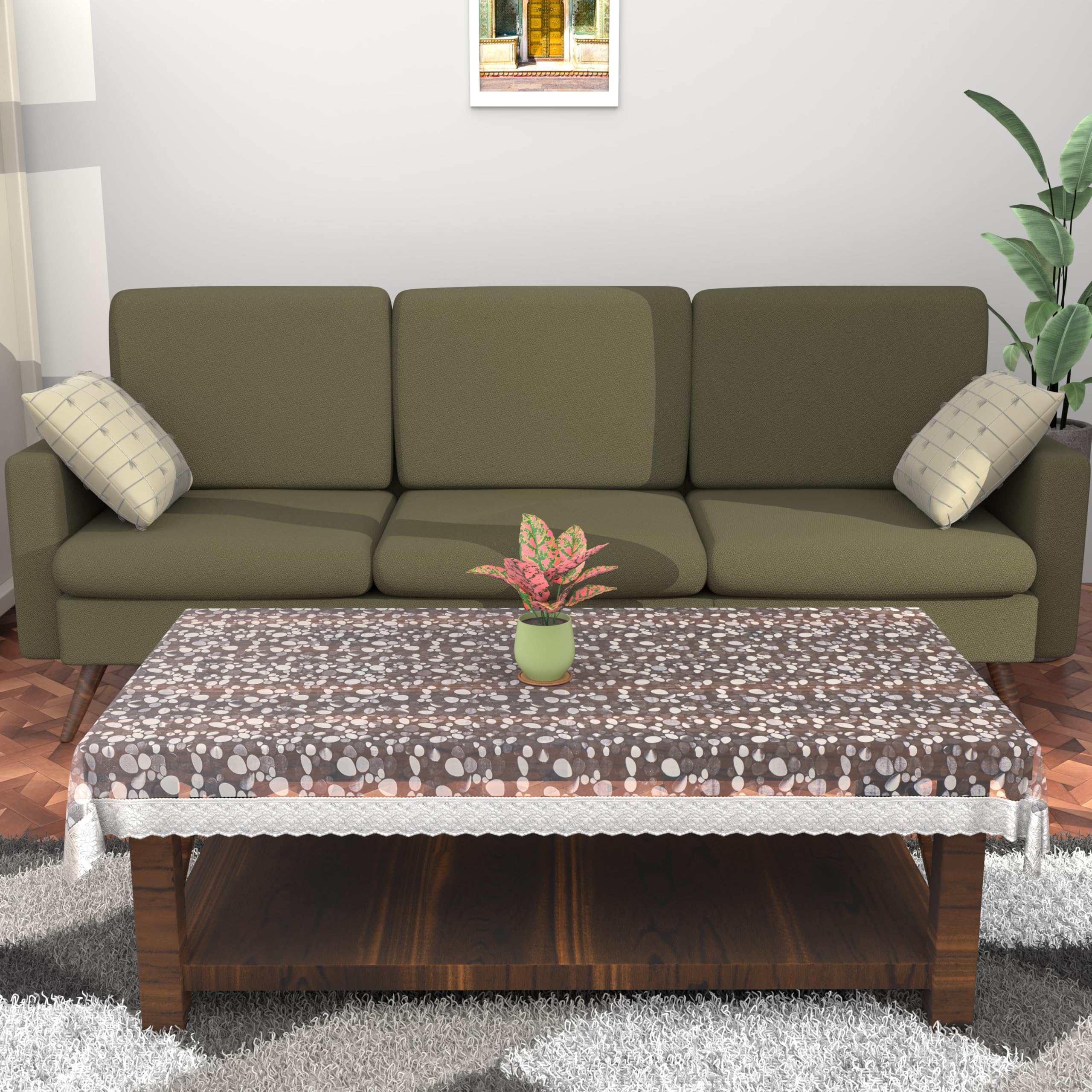 Kuber Industries Center Table Cover Transparent 3D Print 40x60 Inches (Silver Lace)