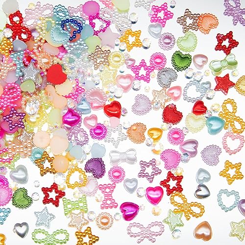 550 piezas de perlas de color 3D para uñas, perlas huecas, corazón, estrella, lazos, luna, flor, mariposa, lazo, perlas 3D, dijes para uñas, gemas
