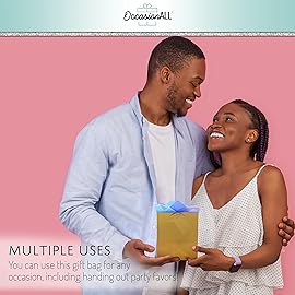 OccasionALL Small Gift Bags with Handles, Gold Holiday Wrap, Gift Cards, Birthdays, Weddings, Party Favors, Shopping, Merchanndise, Bulk, 6x3x7.5, 12 Pack