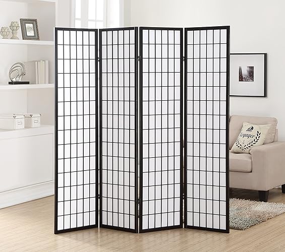 Roundhill Furniture 4 Panel Oriental Shoji Screen Room Divider, Black - Black - Divider