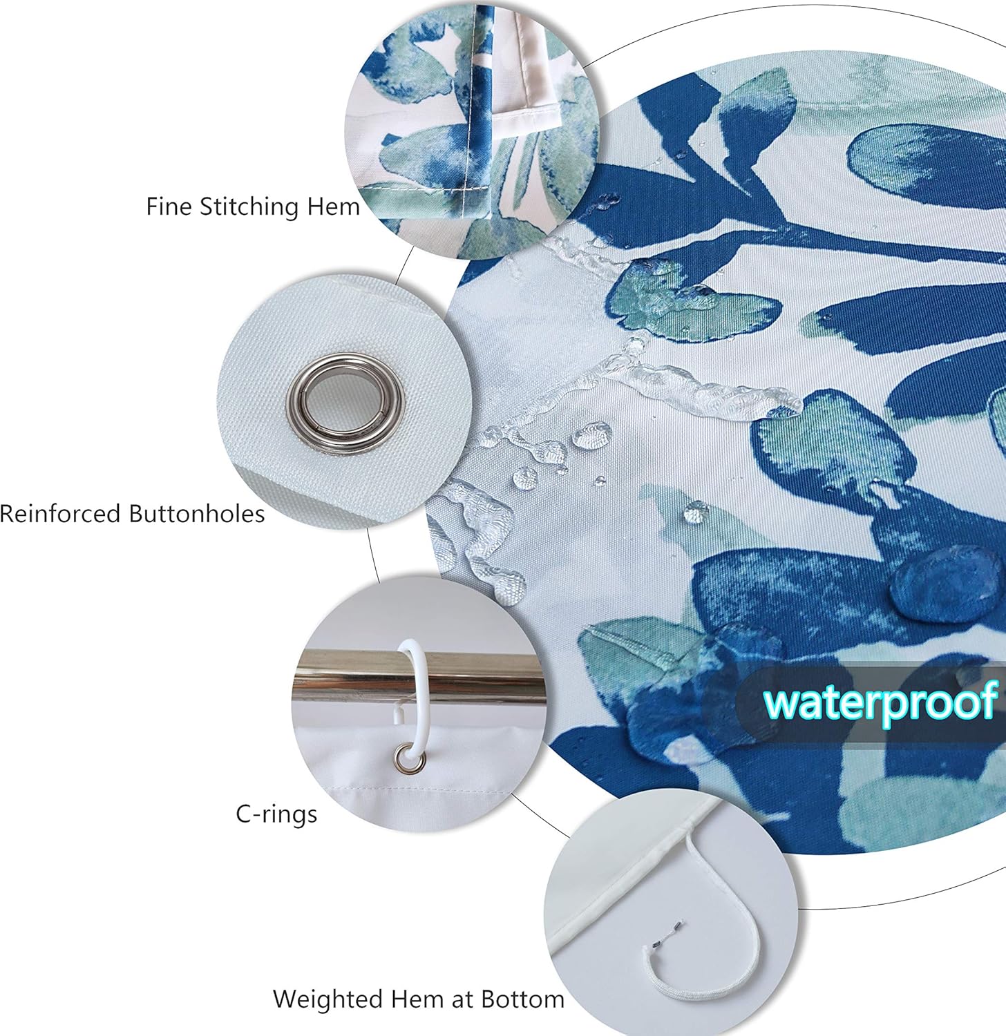 K Kackool 72x72 inches Blue Leaves Stall Shower Curtain Bathroom Shower Curtains for Bathtub Curtain : Everything Else