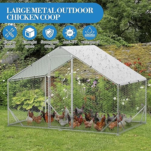 Vista 4 de Gallinero de metal grande, jaula para aves de corral, casa de corral de pollo con refuerzo y cubierta impermeable y anti-ultravioleta, con puertas