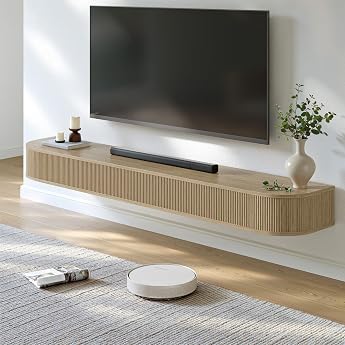 Hanging TV Lowboard 180 cm Long Beech Wood Look Modern