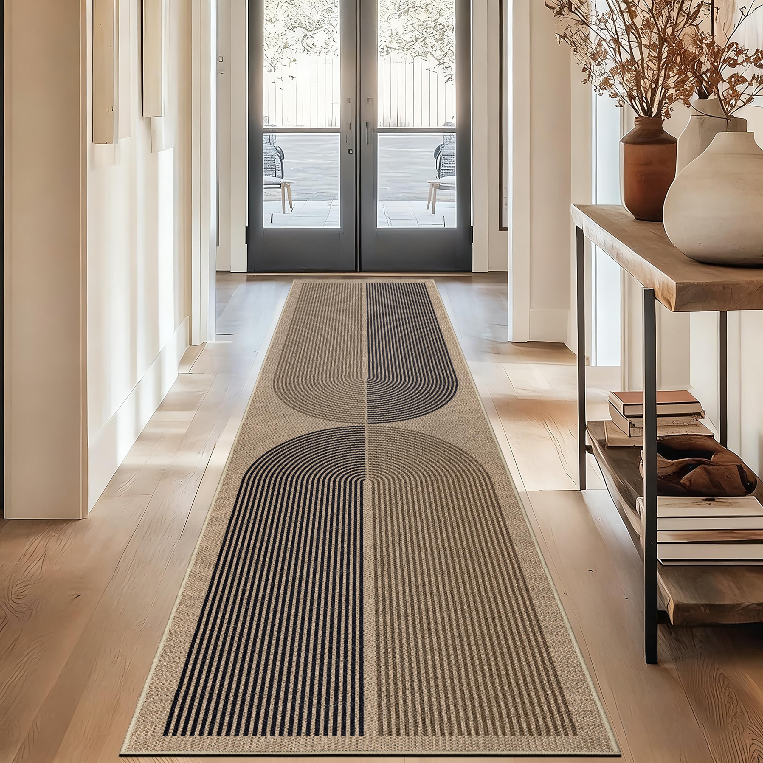 Capslpad Runner Rug for Entryway 60x240cm Non-Slip Hallway Carpet Runner Washable Jute Look Rug Kitchen Runner Durable Floor Area Rug Runners for Living Room Bedroom Balcony Corridor, Black Brown — image 1