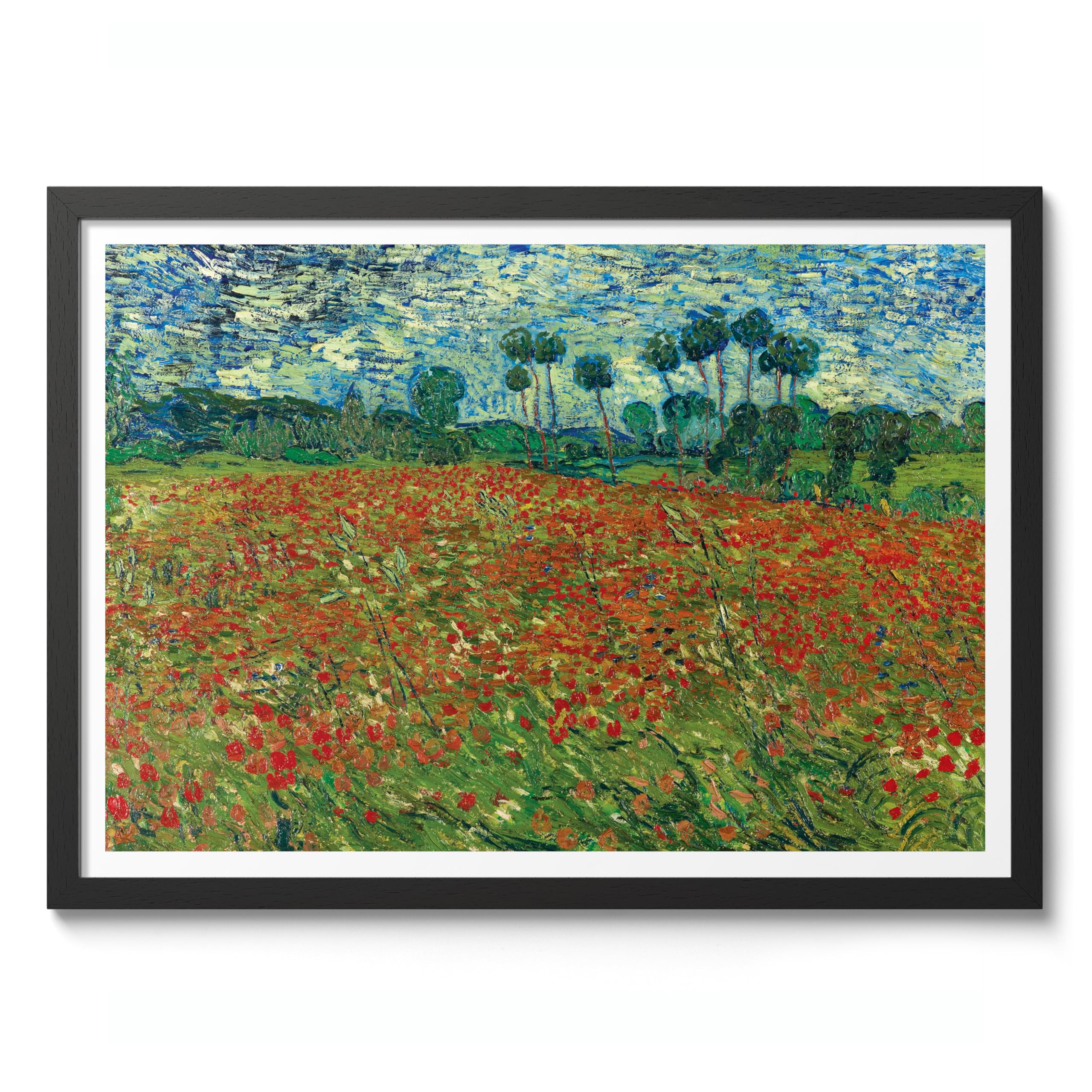 Animato Poppy Field Vincent Van Gogh Print, Classic Famous Oil Painting Print, Modern Art Exhibition, Home Decor Wall Art, Archival Matte, 50x70cm (Black Frame) - 50x70cm