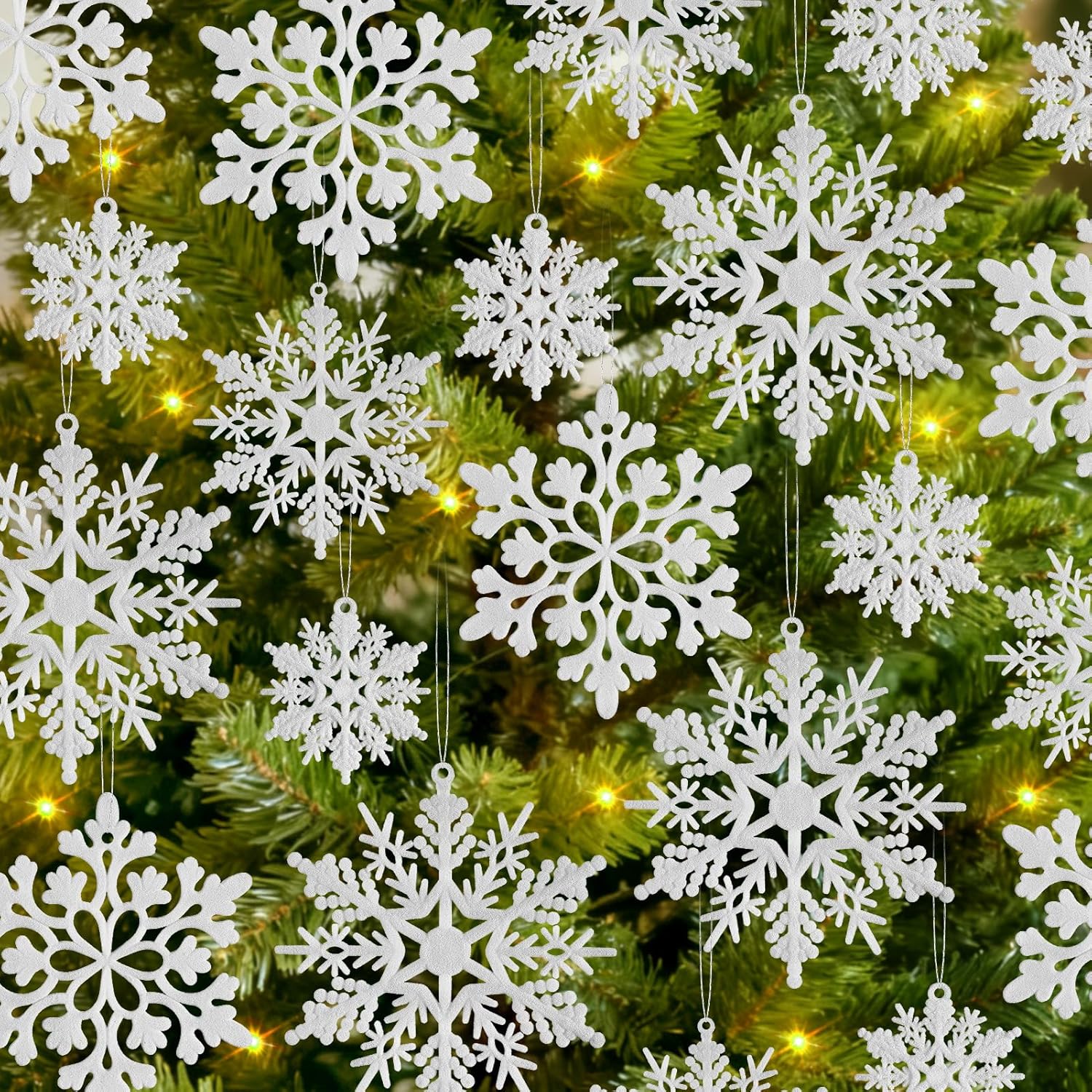 36pcs Velvet Christmas Snowflakes Decorations – Double-Sided Flocked Assorted Snowflakes with Strings for Hanging, White Snowflake Ornaments for Christmas Tree, Winter Wonderland & Window Decor 36pcs Velvet Christmas Snowflakes Decorations – Double-Sided Flocked Assorted Snowflakes with Strings for Hanging, White Snowflake Ornaments for Christmas Tree, Winter Wonderland & Window Decor