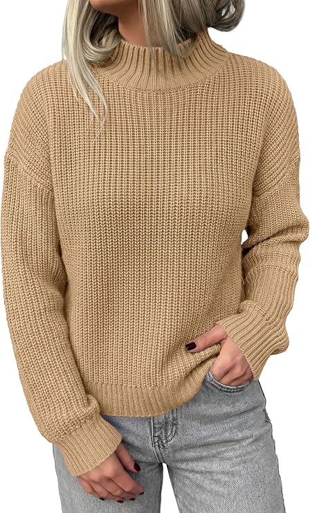 PRETTYGARDEN Women's Chunky Knit Fall Mock Turtleneck Pullover Sweaters | Long Sleeve Shirts, Casual Work Office Clothes, Going Out Tops, Trendy Winter Holiday Sweater, Loose Fit, Soft Cozy Layering