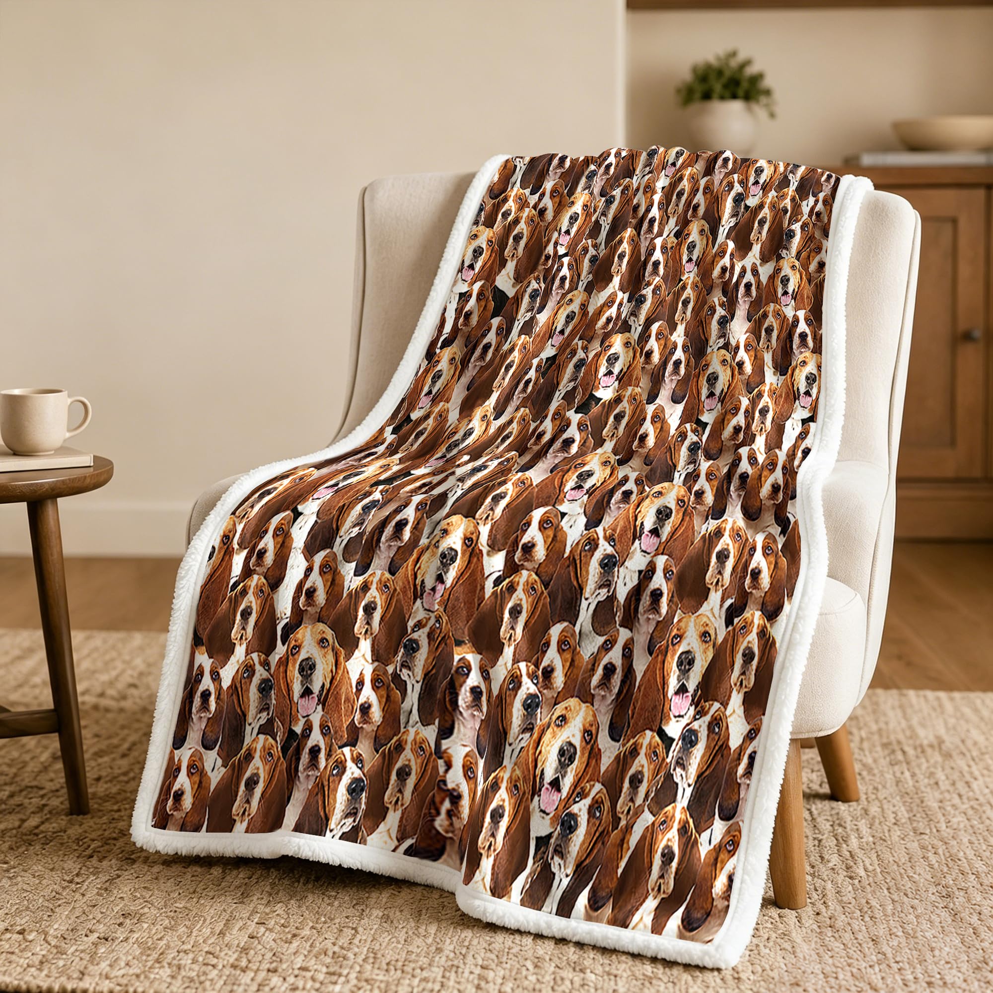 Blessliving Basset Hound Fuzzy Dogs Blanket For Kids Adults Cute Puppy Fleece Blanket Reversible Animal Pattern Sherpa Throw Travel/Single (,130X150cm)