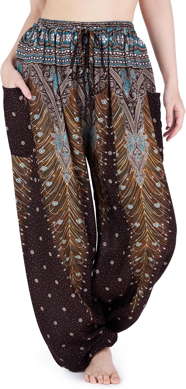 Lannaclothesdesign Harem Pants Women – Boho Elephant Pants High-Waisted Hippie Clothes with Pockets for Yoga