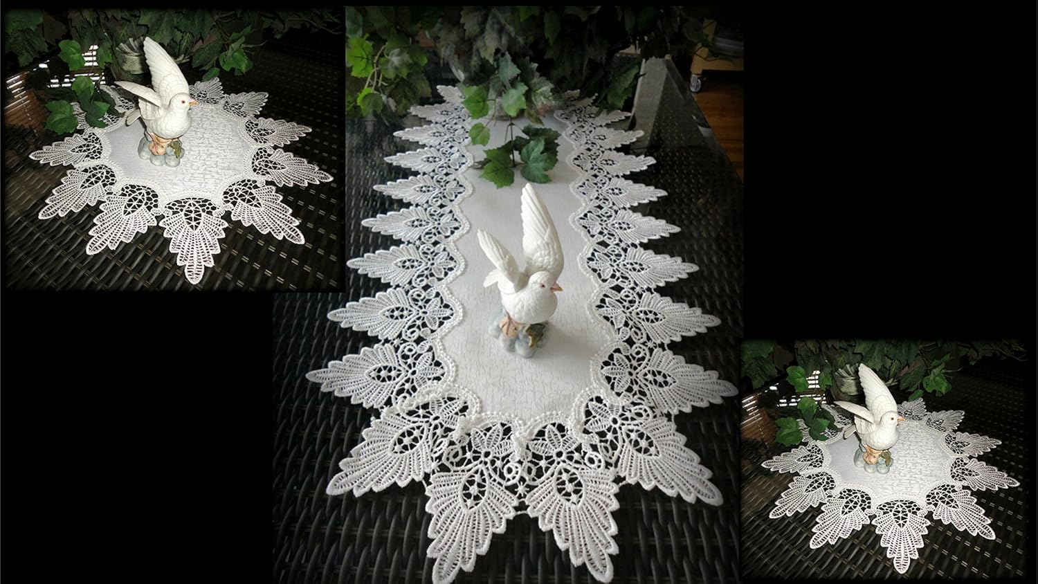 Galleria di Giovanni Creamy White Dresser Scarf Runner Plus Two Doilies Formal European Lace Doily