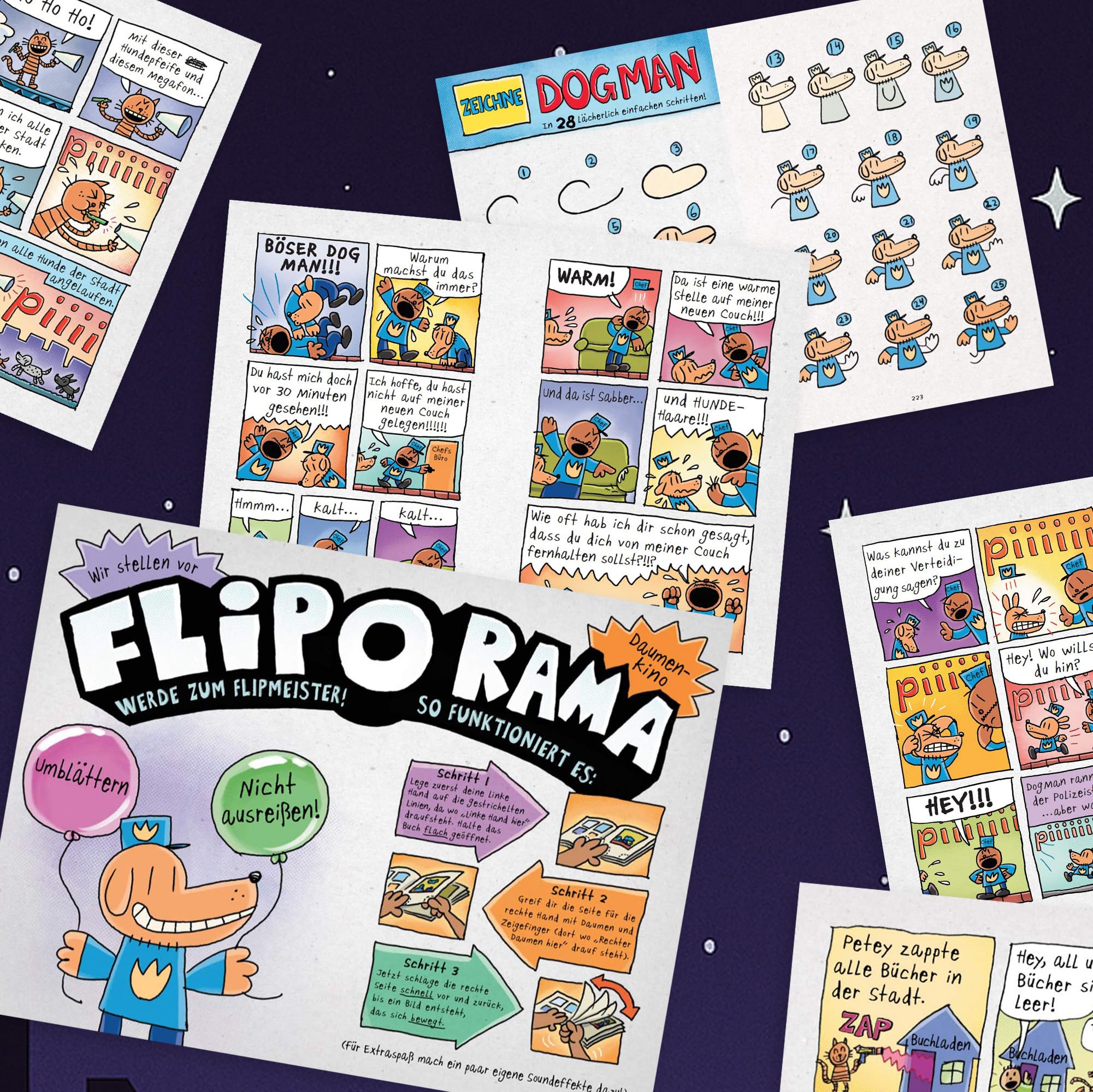 Dog Man Bücher Set Band 1-4 von Dav Pilkey – 4 Comic-Bände für Kinder: Die Abenteuer von Dog Man, Von der Leine gelassen, Zwei Kätzchen, Dog Man & Cat Kid – lustige Kinderbücher mit exkl. Lesezeichen