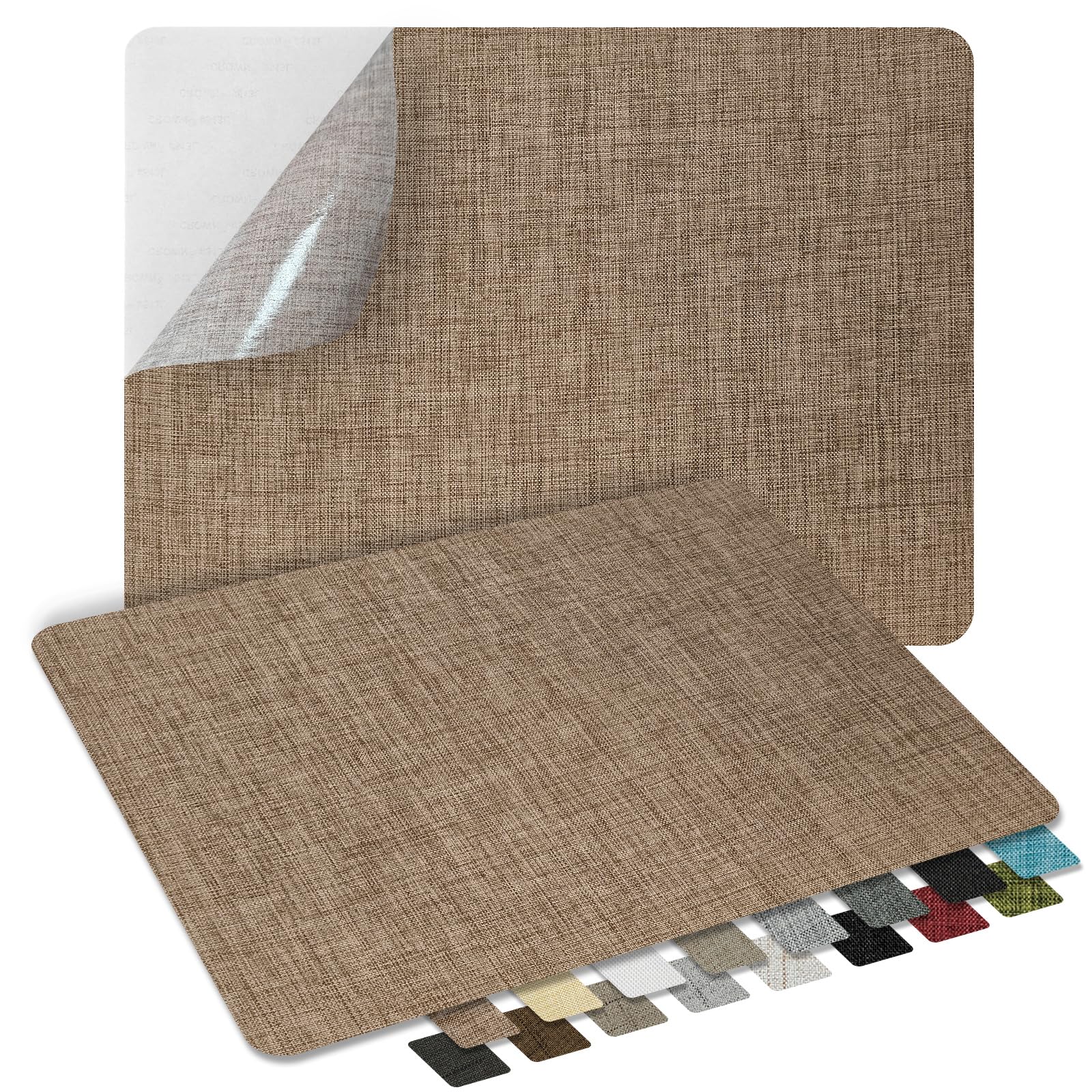 ZESION 2Pcs Self-Adhesive Linen Fabric Patches, Quick Repair for Sofas, Tents, Car Seats/8" x 13", Coffee Color