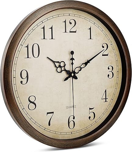 Miniatura 4 de Bernhard Products Reloj de pared marrón vintage, silencioso, sin tictac, de 16 pulgadas, extra grande, de cuarzo, funciona con pilas, redondo,