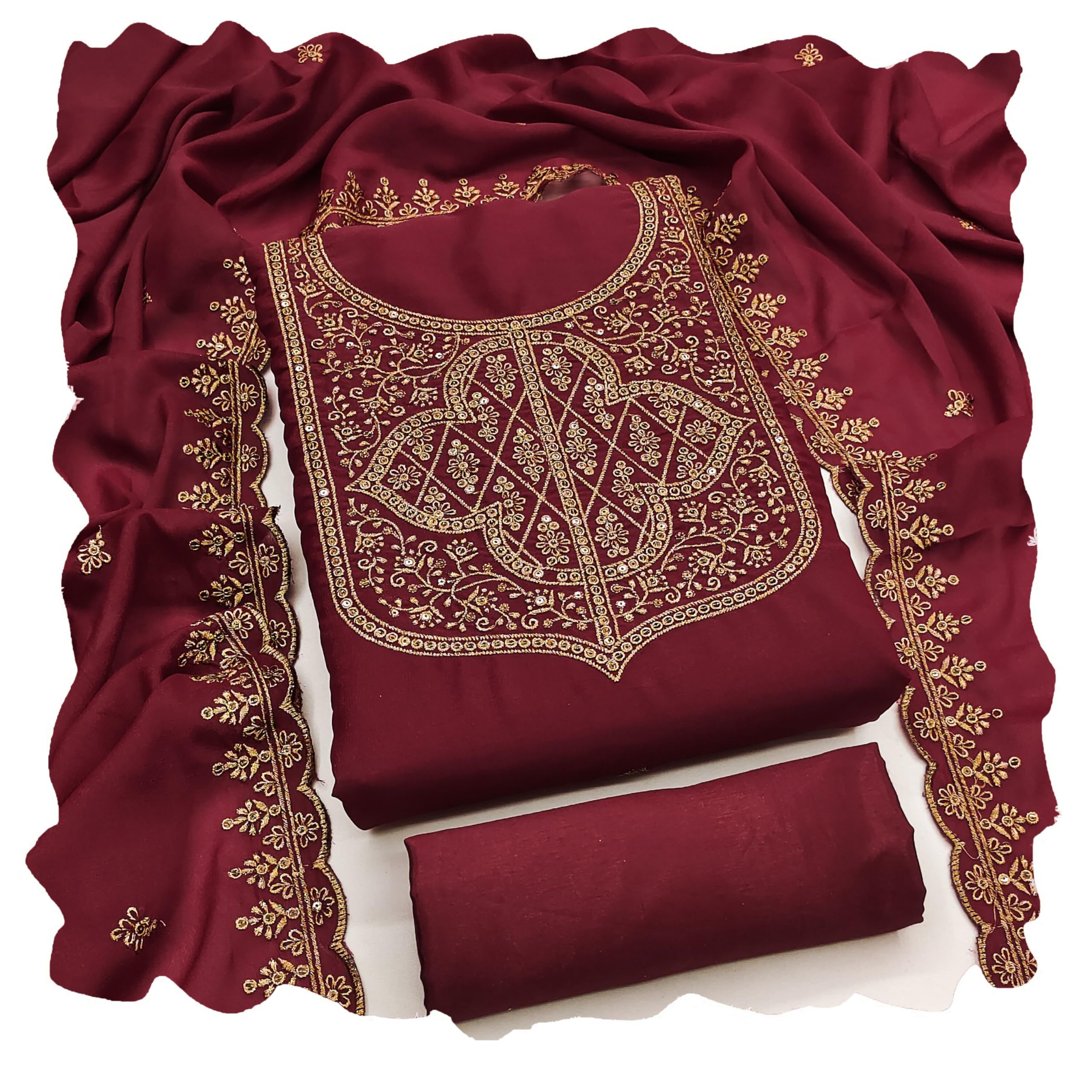 Women'S Maroon Unstitched Embroiderd Georgette Dress Material (MRSGNGR50116MRN)-image-44