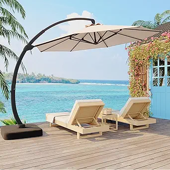 11FT Cantilever Patio Umbrella With Base Included, Cantilevers Outdoor Umbrella Heavy Duty Offset, Aluminium Curved Cantilever Umbrella