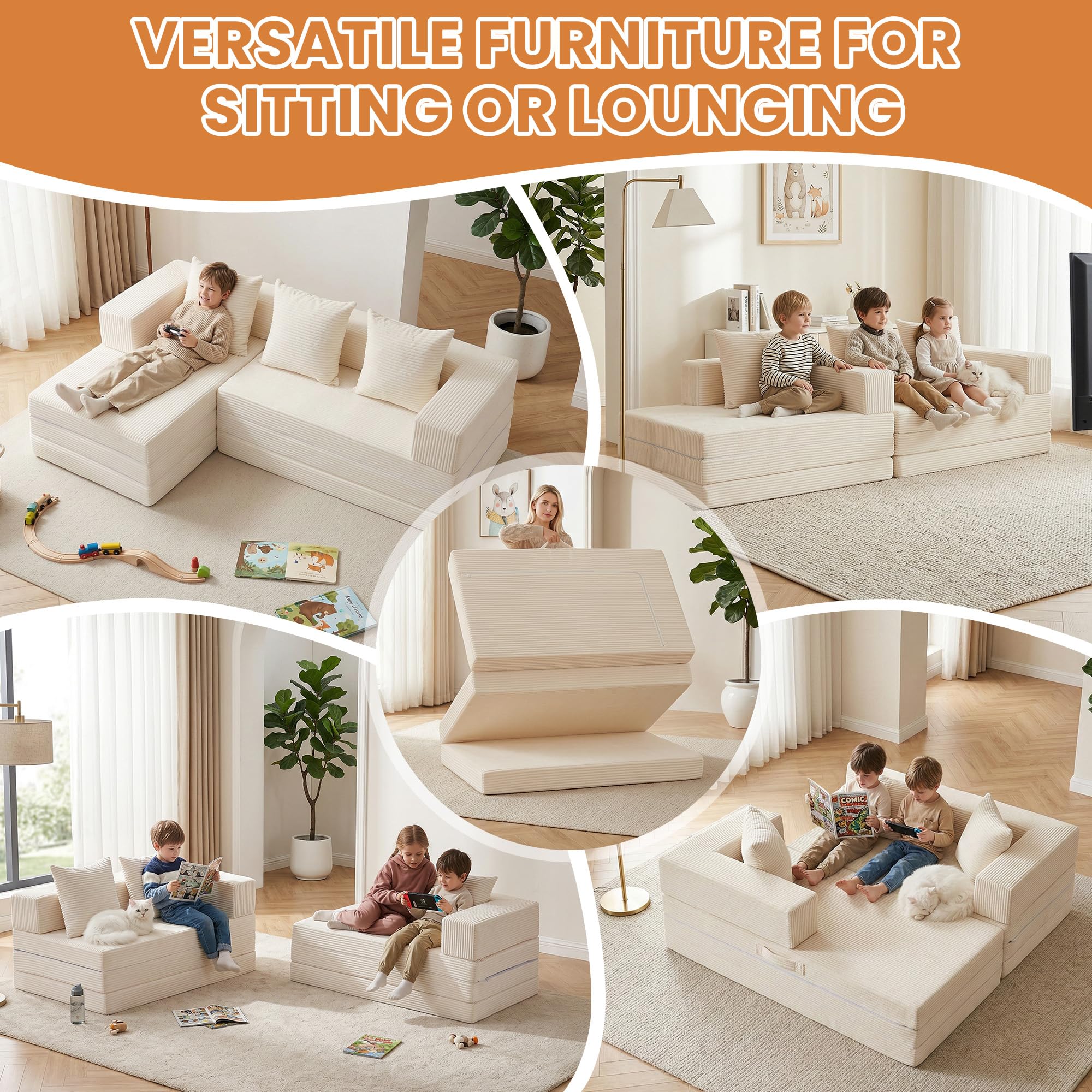 65' Boneless Couch,Convertible Sleeper Sofa Bed, Modular Sectional Sofa, Modern - product photo