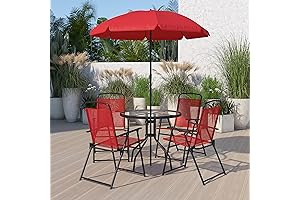 Flash Furniture 6 Piece Nantucket Patio Set with Umbrella and Cleaner
