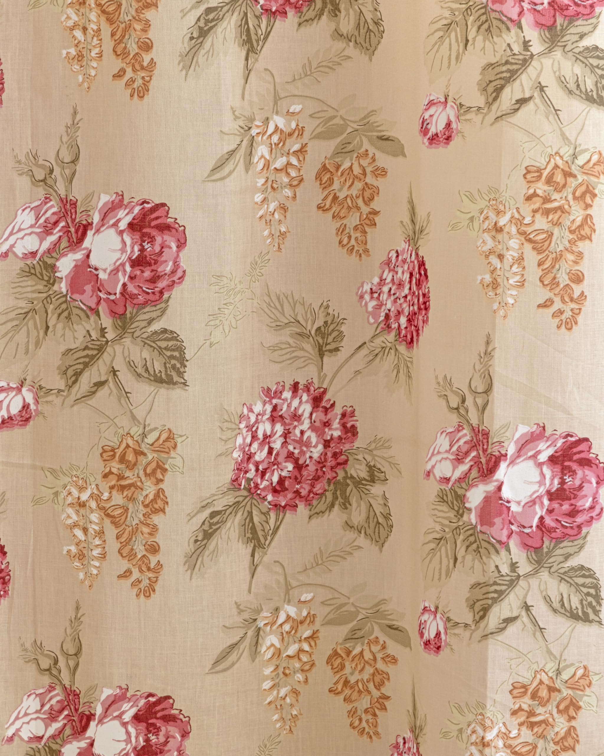 Clasiko Block Print Sheer Door Curtains; 40% Light Filtering Linen Textured Curtains with Eyelets & Tieback; Set of 2; 54x108 Inches/ 9 Feet; Amber Bloom - Image 5 thumbnail