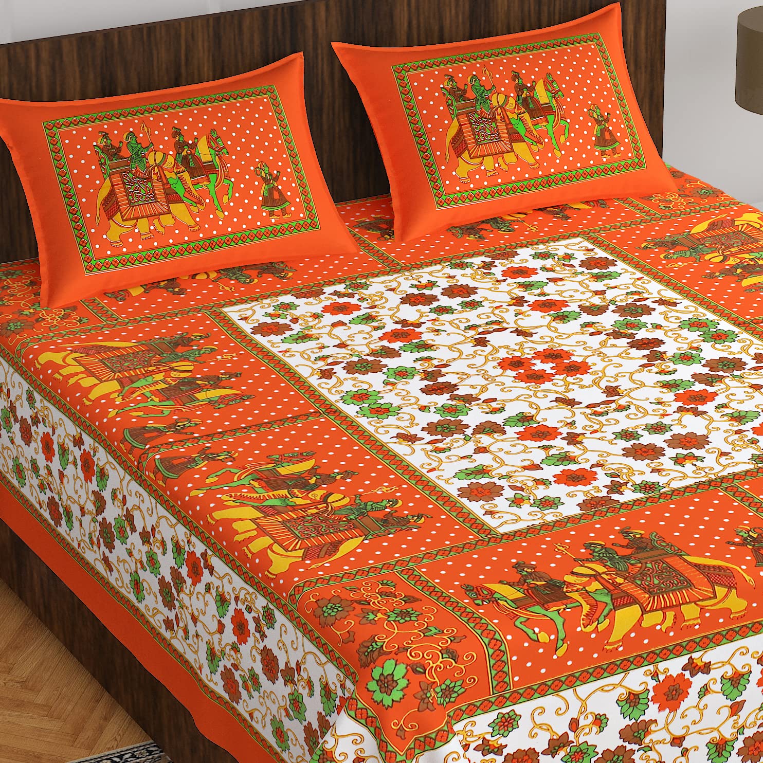 EarlyMart Cotton Rajasthani Jaipuri Traditional Floral King Size Double Bedsheet With 2 Pillow Covers (Orange-2),144 TC (B0BG9FCCD5) Amazon Price History, Amazon Price Tracker