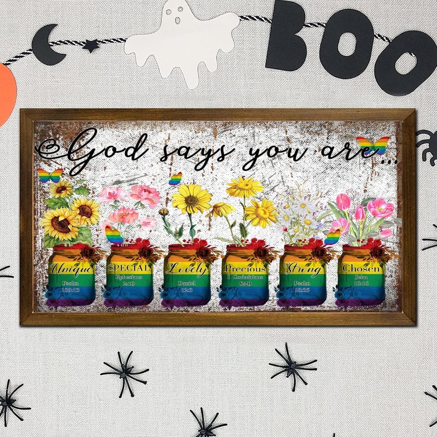 LGBT Religious Inspirational Framed Wooden Sign God Says You are Wooden Wall Hangings Classic Pride and Proud Wood Hanging Sign Decoration for LGBTQ Queer Gay Lesbian 12x22 in