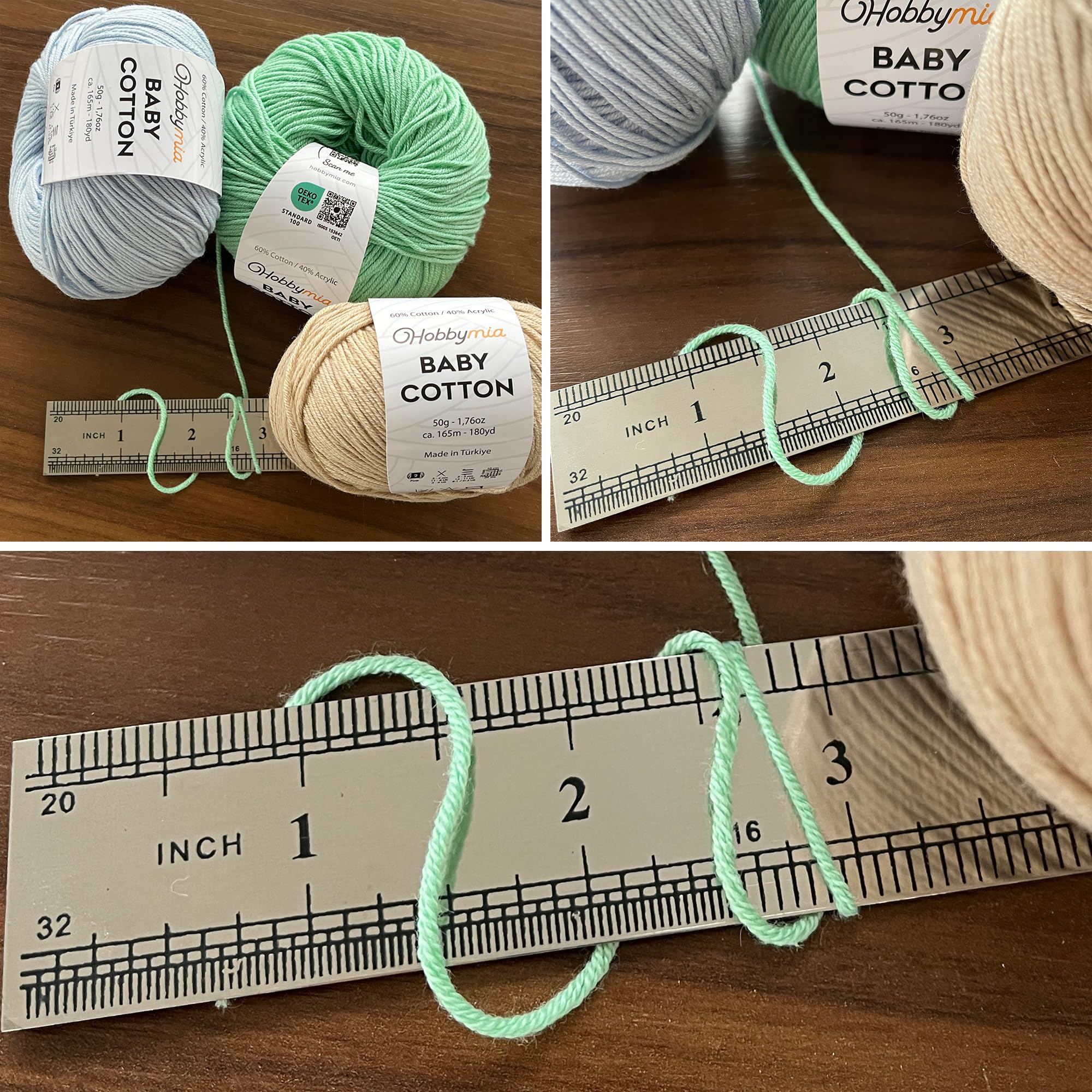 Baby Cotton Blend Yarn – Soft Sport Weight Yarn for Crochet & Amigurumi - 50g/180yds - 60% Cotton 40% Acrylic - Ideal for Baby & Knitting Proj.(Neon Green, 1 Ball) — view 3