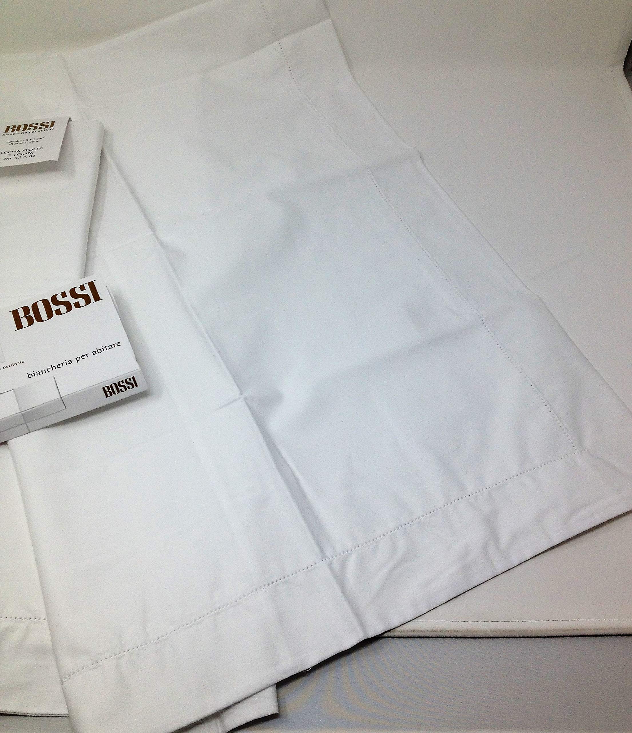 Bossi Federe Cuscino Letto Cotone Coppia 3 Volani Color VAR. Bianco 0001