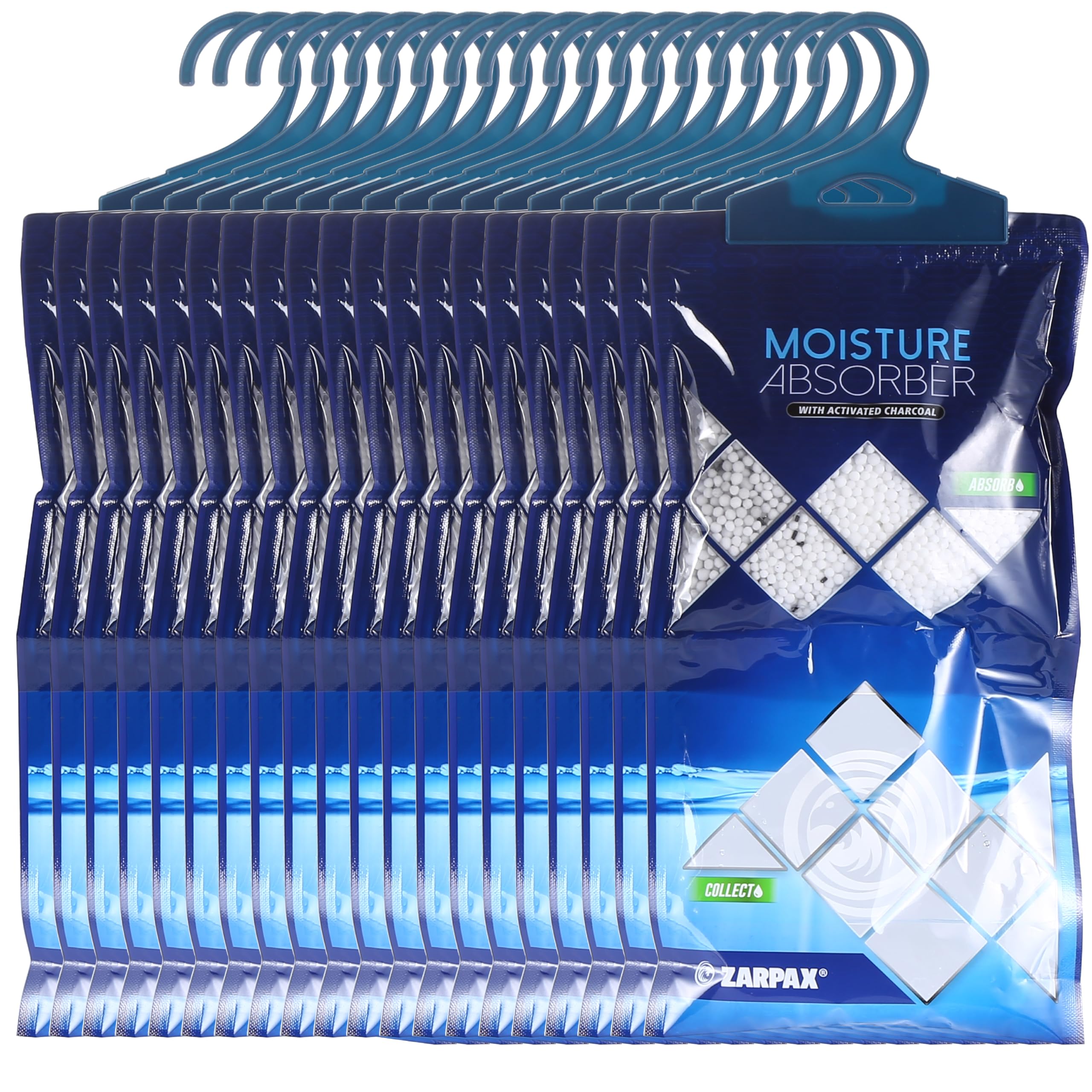 Hanging Moisture Absorber Activated Charcoal 10.6 oz/300g | Moisture Absorbing Bags for Bathroom, Closet & Kitchen | Removes Moisture, Humidity & Odors | Portable Dehumidifier | Set Of 20