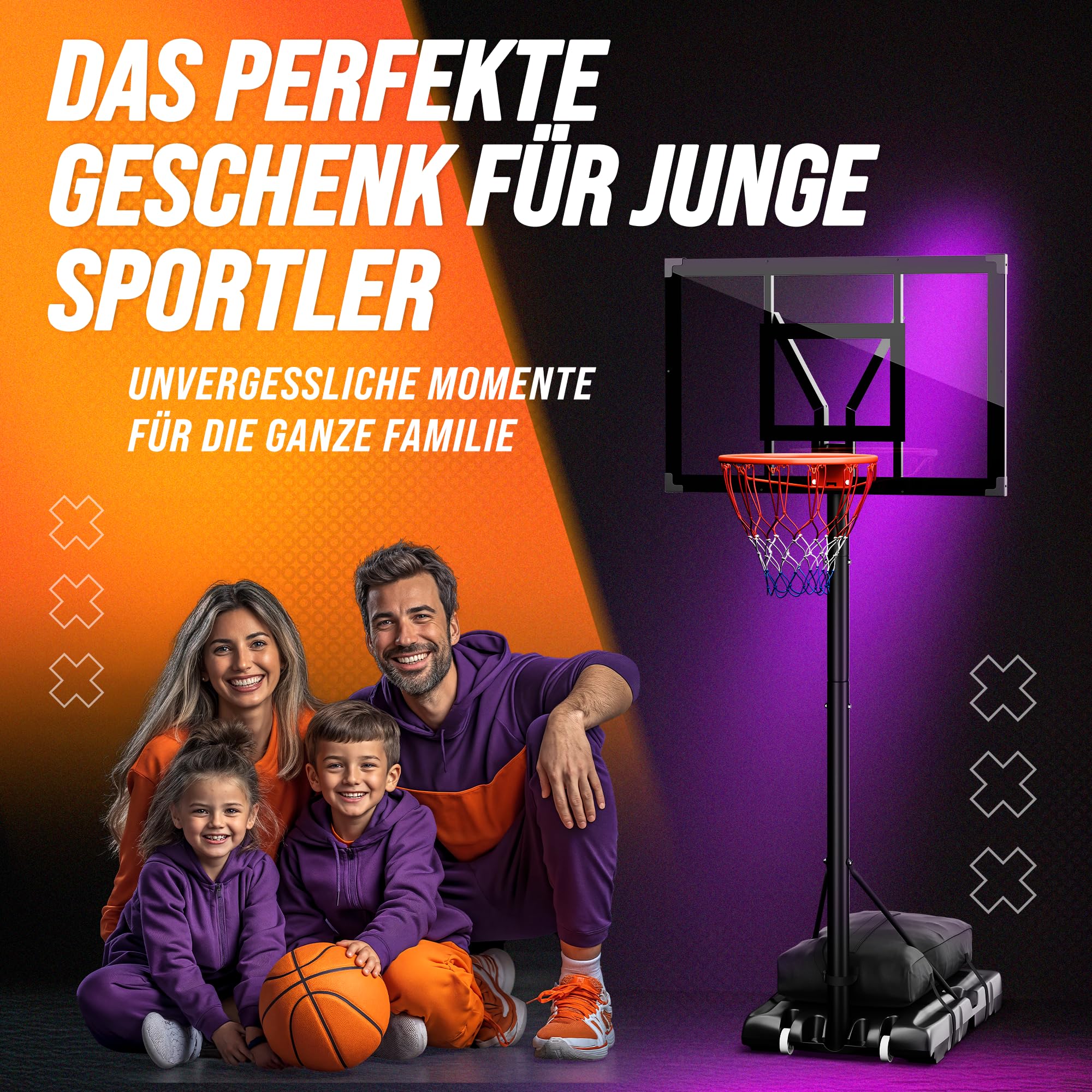 Basketballkorb Outdoor höhenverstellbar wetterfest mit Ständer Basketballkorb für Kinder Erwachsene